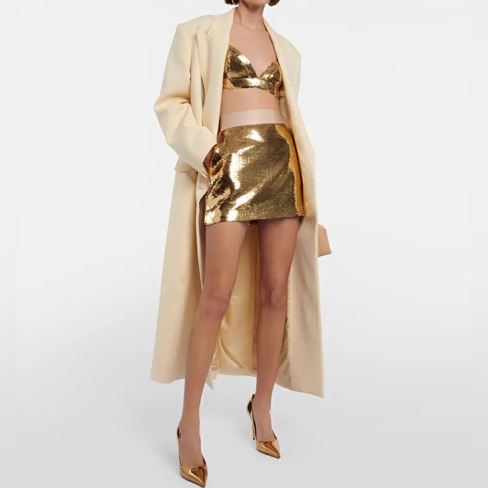 Alex Perry Delon Sequined Mini Skirt Gold
